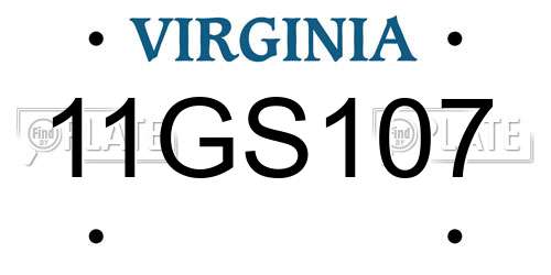 11GS107 Virginia License Plate