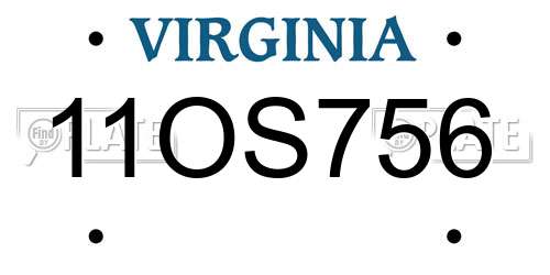 11OS756 Virginia License Plate