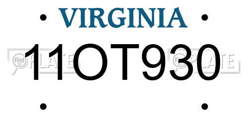 11OT930 Virginia License Plate