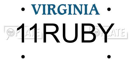 11RUBY Virginia License Plate