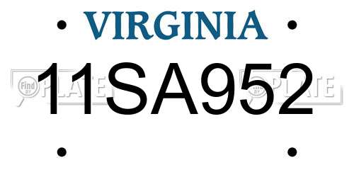 11SA952 Virginia License Plate