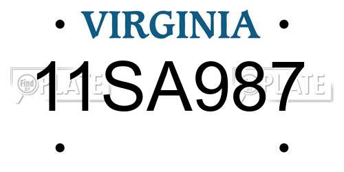 11SA987 Virginia License Plate