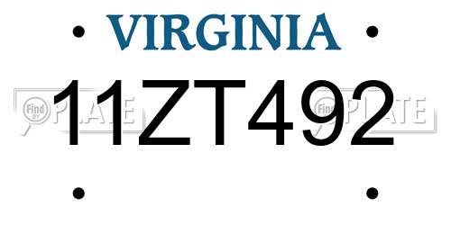 11ZT492 Virginia License Plate