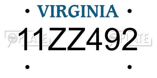 11ZZ492 Virginia License Plate