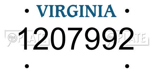 1207992 Virginia License Plate