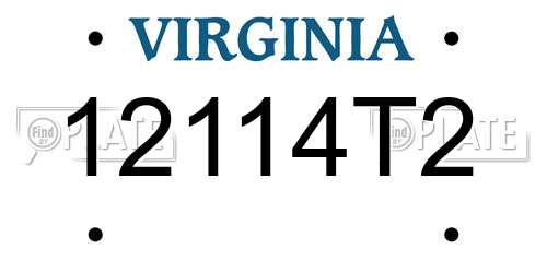12114T2 Virginia License Plate