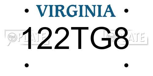 122TG8 Virginia License Plate