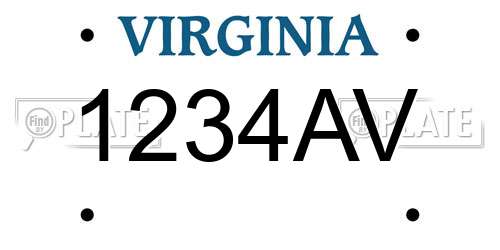 1234AV Virginia License Plate