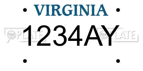 1234AY Virginia License Plate