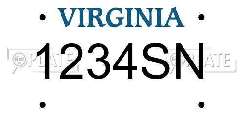 1234SN Virginia License Plate