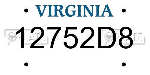 12752D8 Virginia License Plate