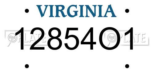 12854O1 Virginia License Plate