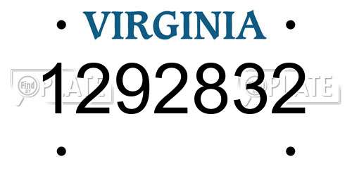 1292832 Virginia License Plate