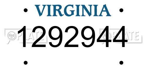 1292944 Virginia License Plate
