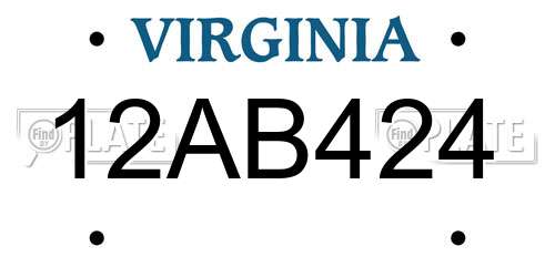 12AB424 Virginia License Plate