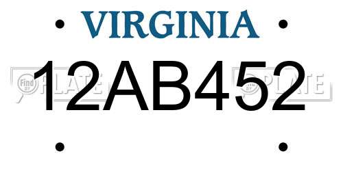 12AB452 Virginia License Plate