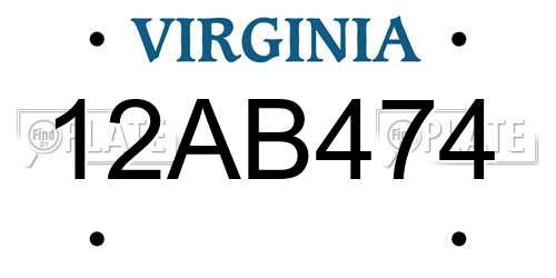 12AB474 Virginia License Plate