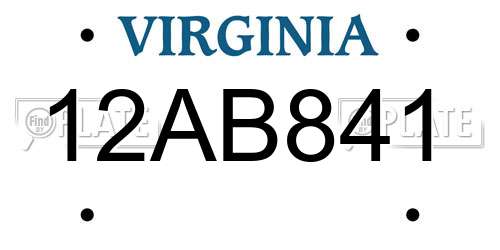 12AB841 Virginia License Plate