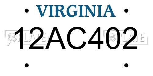 12AC402 Virginia License Plate