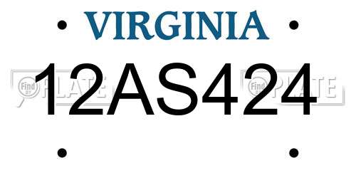 12AS424 Virginia License Plate
