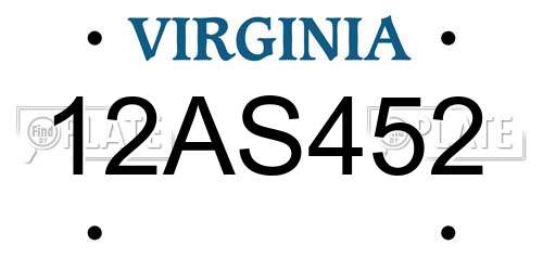 12AS452 Virginia License Plate