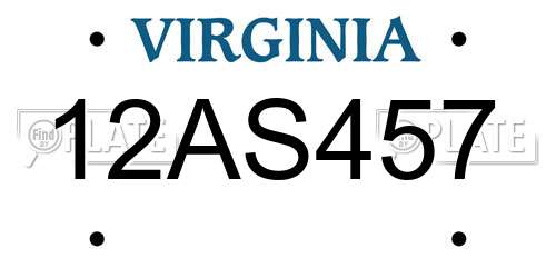 12AS457 Virginia License Plate