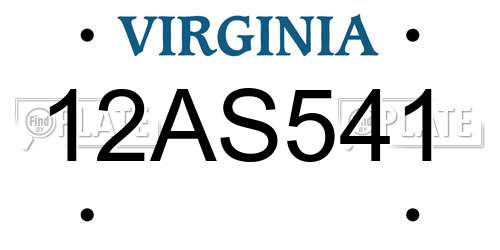 12AS541 Virginia License Plate