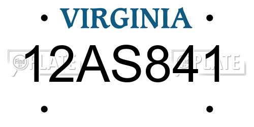 12AS841 Virginia License Plate
