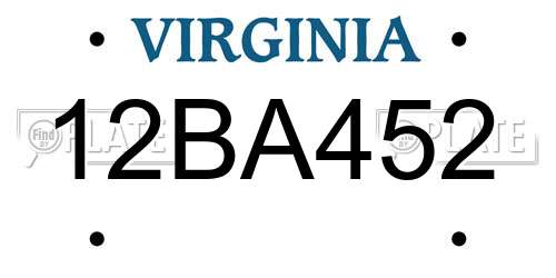 12BA452 Virginia License Plate
