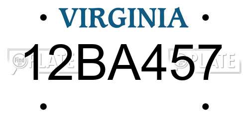 12BA457 Virginia License Plate