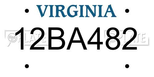 12BA482 Virginia License Plate