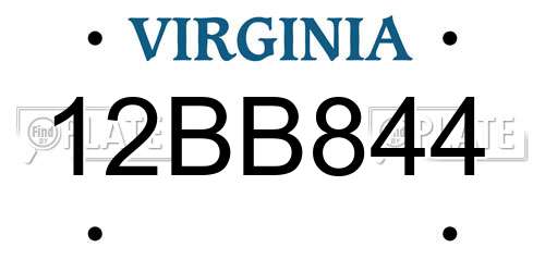 12BB844 Virginia License Plate