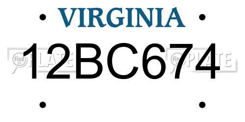12BC674 Virginia License Plate