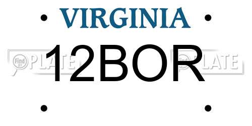 12BOR Virginia License Plate