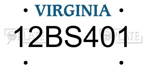 12BS401 Virginia License Plate