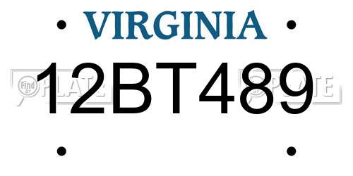 12BT489 Virginia License Plate