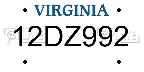 12DZ992 Virginia License Plate