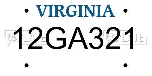 12GA321 Virginia License Plate