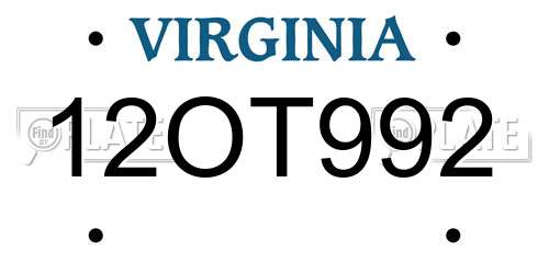 12OT992 Virginia License Plate