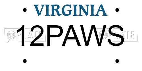 12PAWS Virginia License Plate
