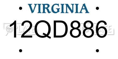 12QD886 Virginia License Plate