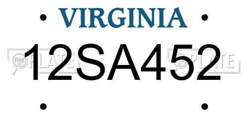 12SA452 Virginia License Plate