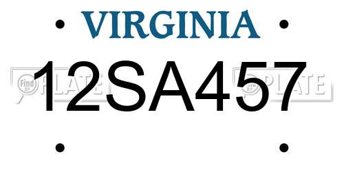 12SA457 Virginia License Plate