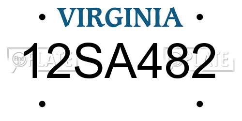 12SA482 Virginia License Plate