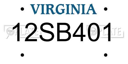 12SB401 Virginia License Plate