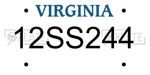 12SS244 Virginia License Plate