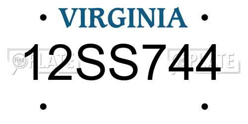 12SS744 Virginia License Plate