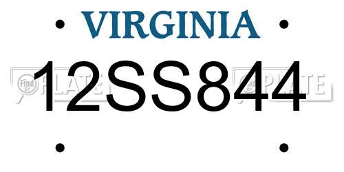 12SS844 Virginia License Plate