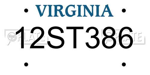 12ST386 Virginia License Plate