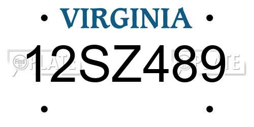 12SZ489 Virginia License Plate